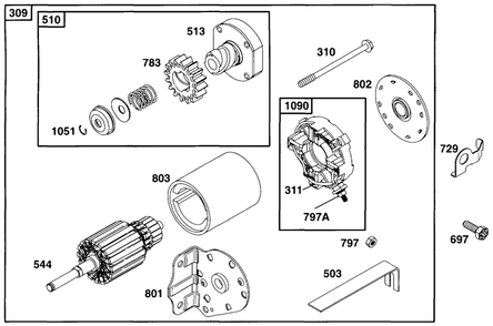 Electric Starter 1 Diagram and Parts List for 256702-4002-XX  Briggs and Stratton Engine